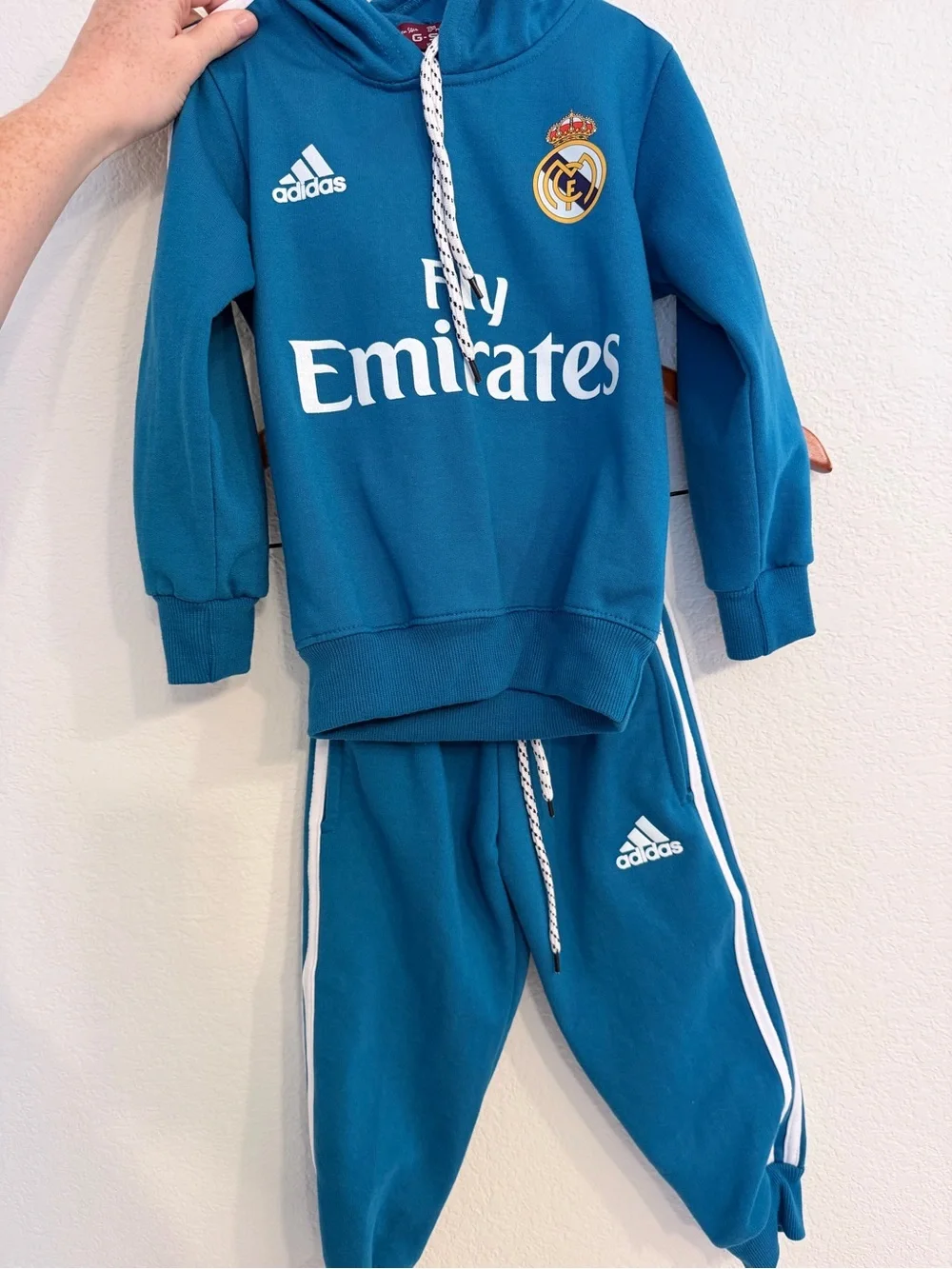 adidas Kids Teal Blue Real Madrid Hoodie & Joggers Set